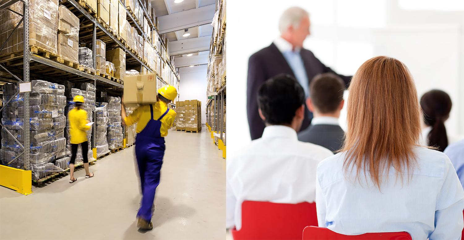 conference room and warehouse scene